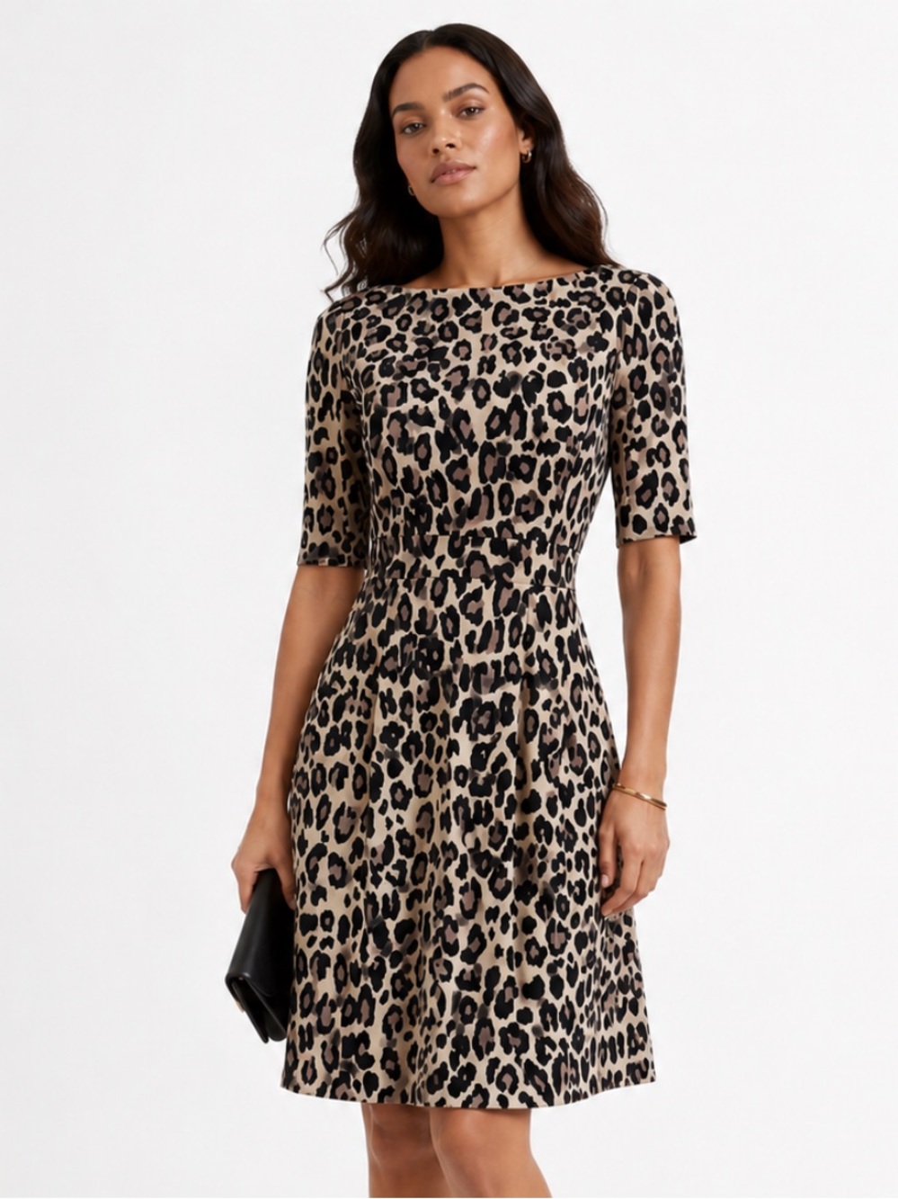 KATE SPADE NEW YORK Leopard Print Sheath Boat Neck Dress 3/4 Sleeve Size 4